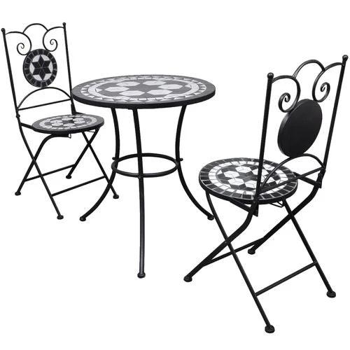 vidaXL 3 Piece Bistro Set Ceramic Tile Black and White - Bistro Sets