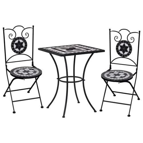 vidaXL 3 Piece Mosaic Bistro Set Ceramic Tile Black and White - Bistro Sets