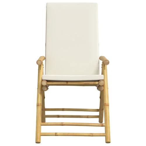 vidaXL 4 Piece Folding Bistro Chairs with Cream White Cushions Bamboo by vidaXL