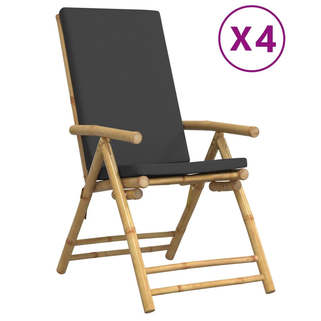 vidaXL 4 Piece Folding Bistro Chairs with Cream White Cushions Bamboo by vidaXL