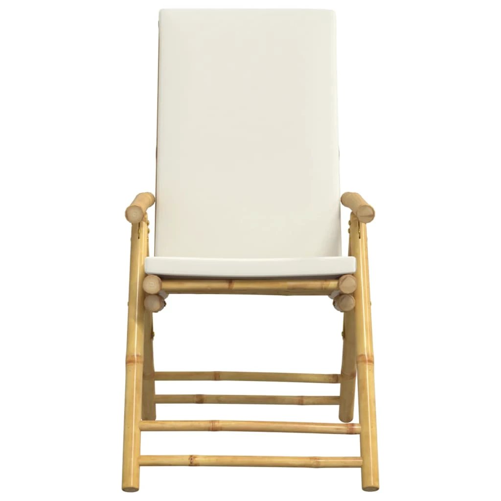 vidaXL 4 Piece Folding Bistro Chairs with Cream White Cushions Bamboo - Bistro Sets