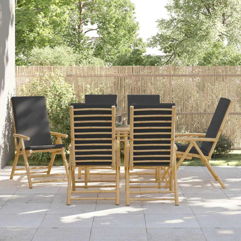 vidaXL 4 Piece Folding Bistro Chairs with Cream White Cushions Bamboo - Bistro Sets
