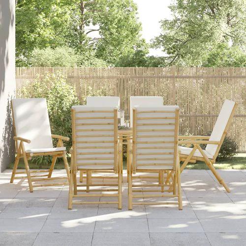 vidaXL 4 Piece Folding Bistro Chairs with Cream White Cushions Bamboo by vidaXL
