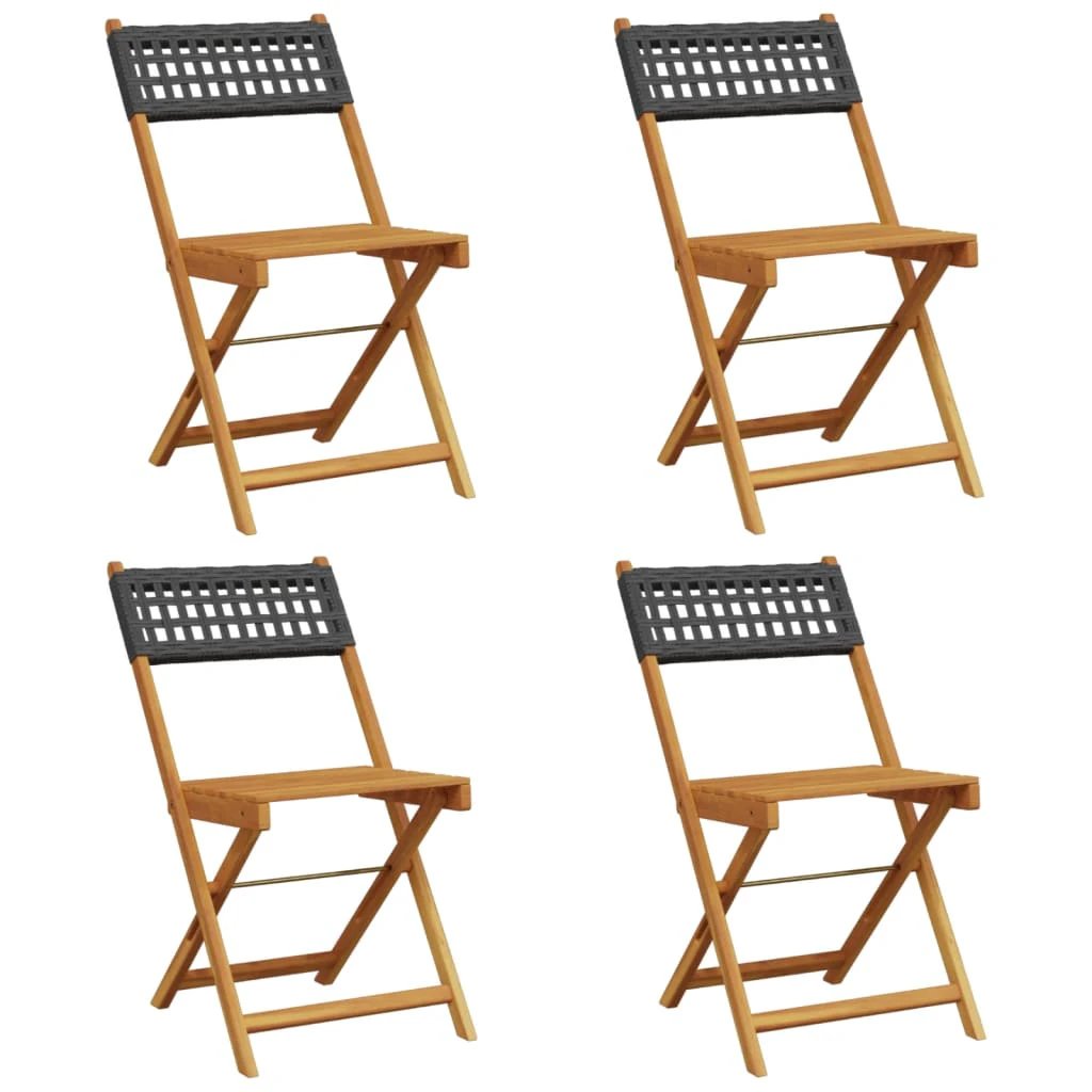 vidaXL Bistro Chairs 2 pcs Black Solid Wood Acacia and Poly Rattan - Bistro Sets