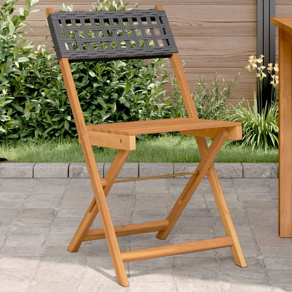 vidaXL Bistro Chairs 2 pcs Black Solid Wood Acacia and Poly Rattan - Bistro Sets