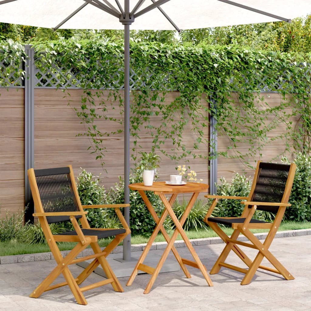 vidaXL 3 Piece Bistro Set Black Polypropylene and Solid Wood by vidaXL