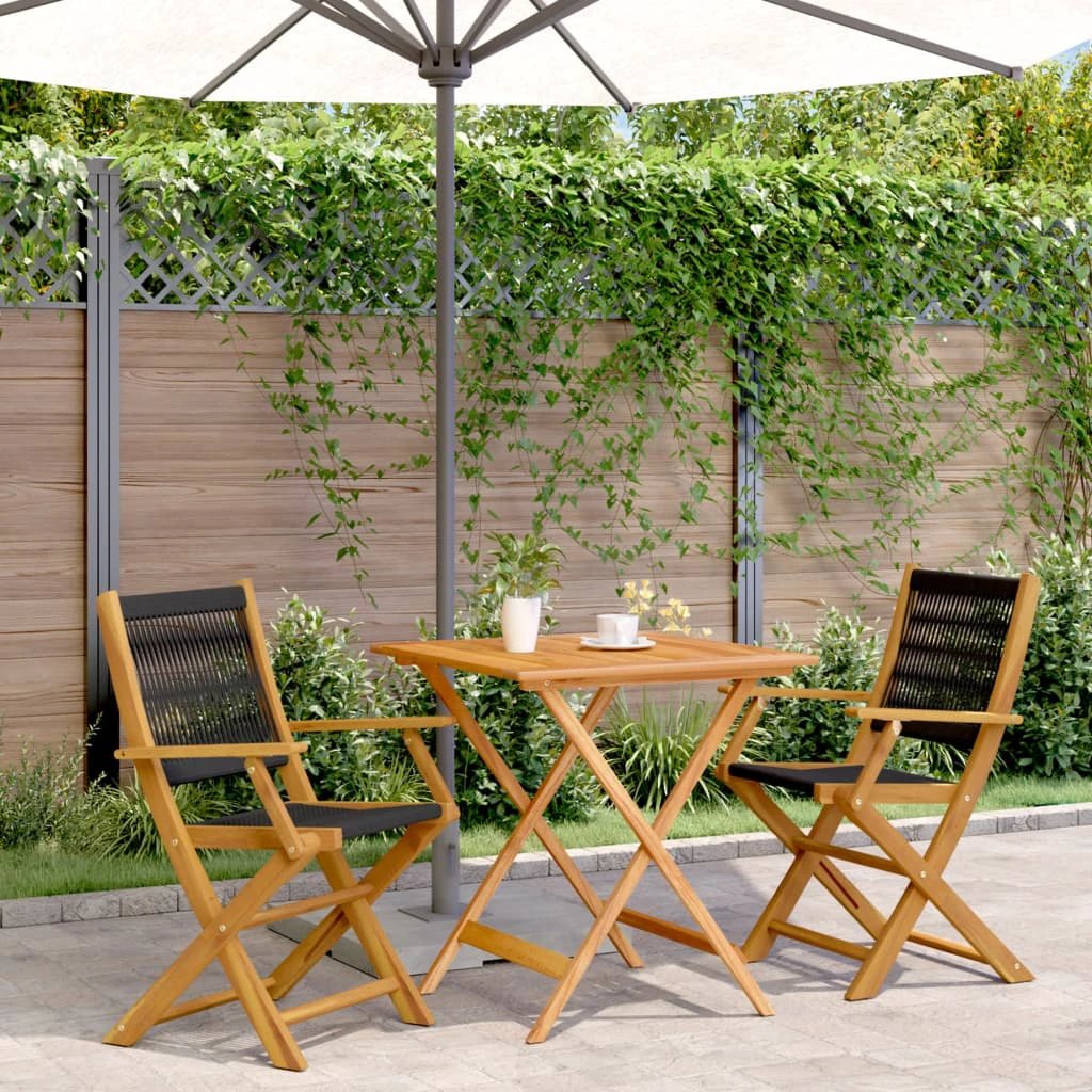 vidaXL 3 Piece Bistro Set Black Polypropylene and Solid Wood by vidaXL
