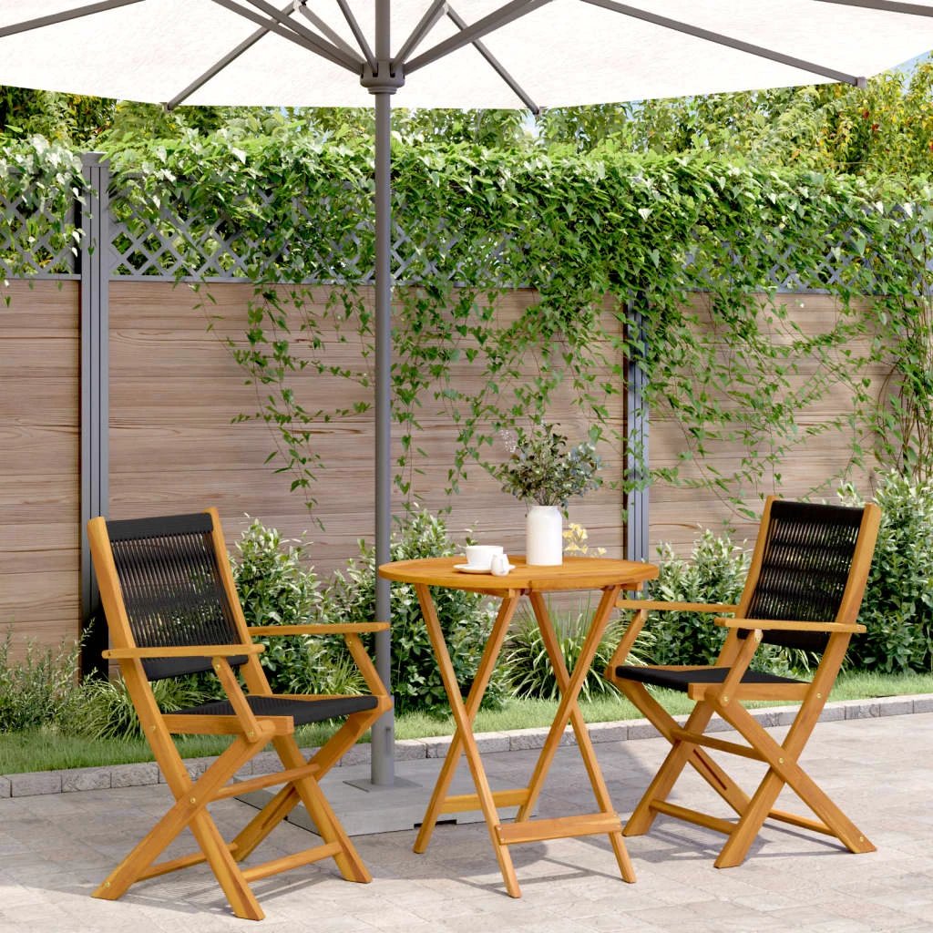 vidaXL 3 Piece Bistro Set Black Polypropylene and Solid Wood by vidaXL