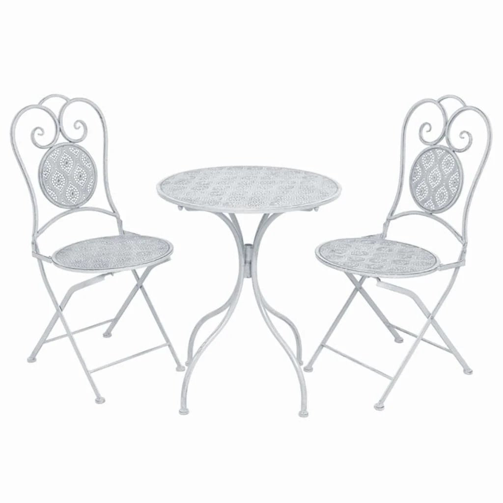 vidaXL vidaXL 3 Piece Bistro Set Steel Greyish White - Bistro Sets
