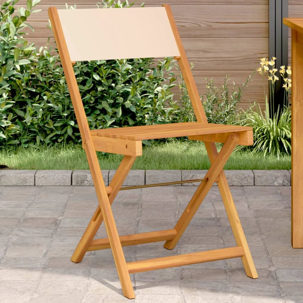 vidaXL Bistro Chairs 2 pcs Cream White Solid Wood Acacia and Fabric by vidaXL