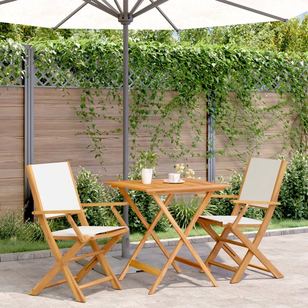 vidaXL vidaXL 3 Piece Bistro Set Cream White Fabric and Solid Wood - Bistro Sets