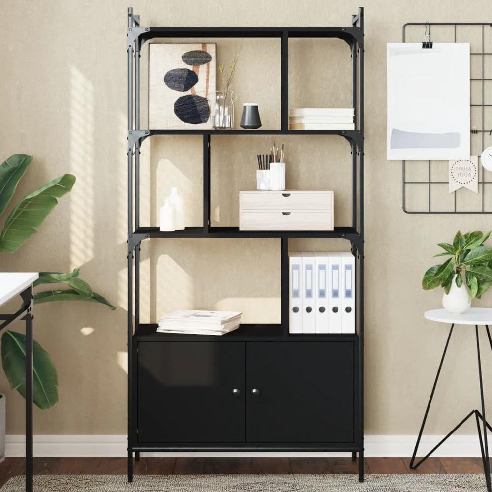 Bookcase with Doors Black76.5x30x154.5 cm vidaXL Engineered Wood by vidaXL