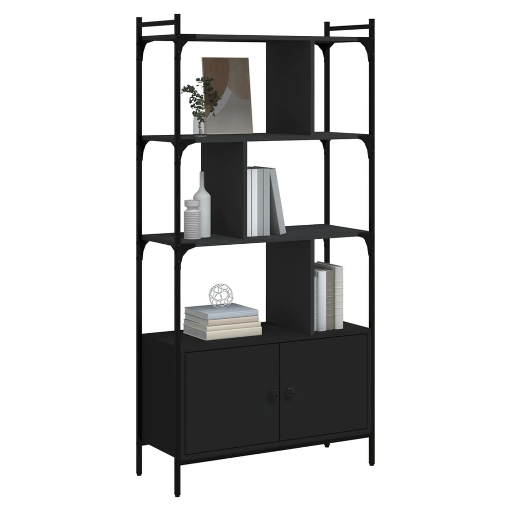 Bookcase with Doors Black76.5x30x154.5 cm vidaXL Engineered Wood by vidaXL