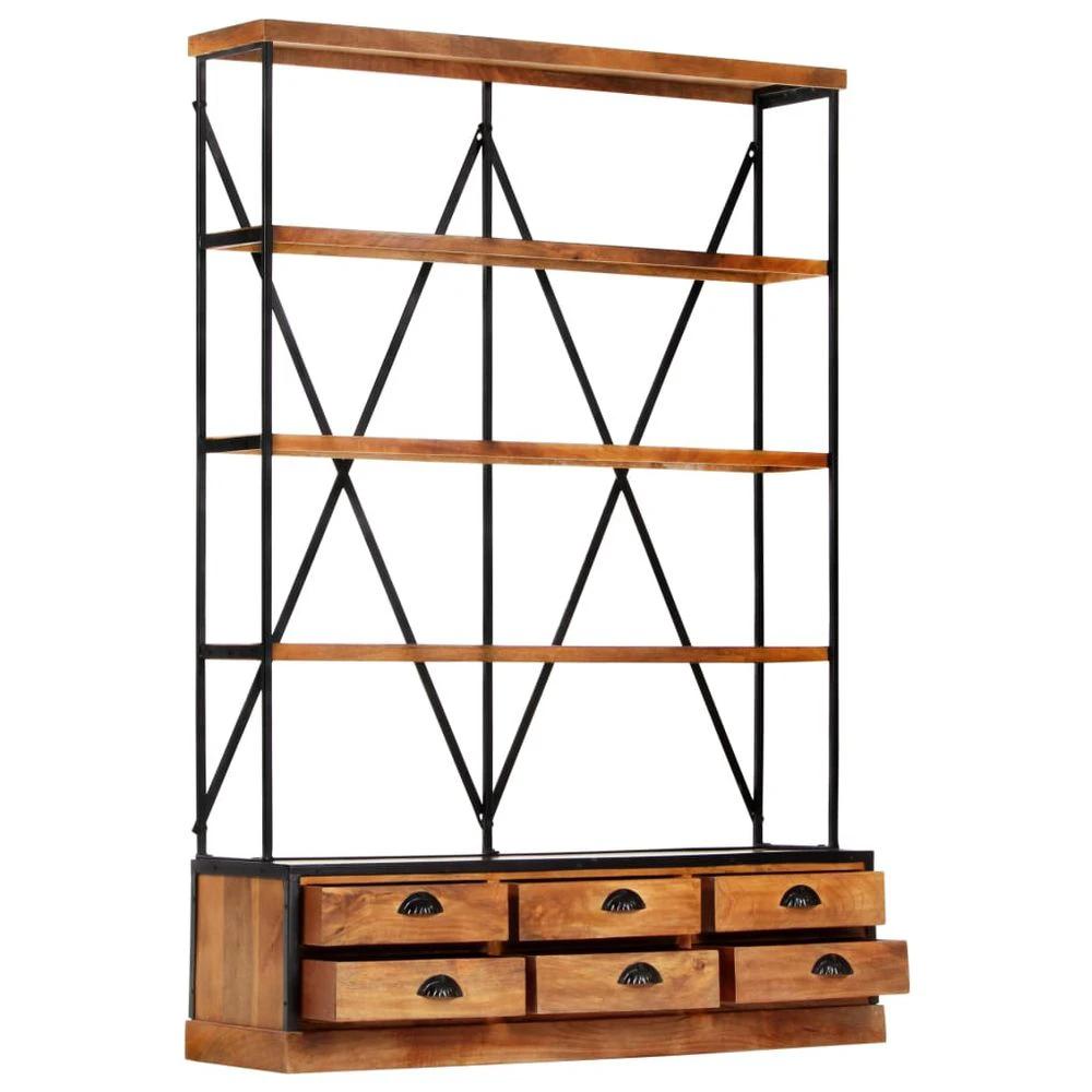 4-Tier vidaXL Bookcase with 6 Drawers 122x36x181 cm Solid Mango Wood by vidaXL