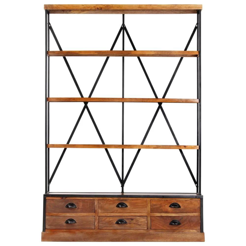 4-Tier vidaXL Bookcase with 6 Drawers 122x36x181 cm Solid Mango Wood by vidaXL