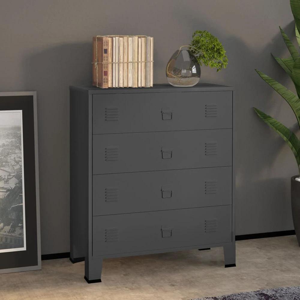 vidaXL Chest of Drawers Metal Industrial Style vidaXL 78x40x93 cm Black - Uncategorized Chest of Drawers