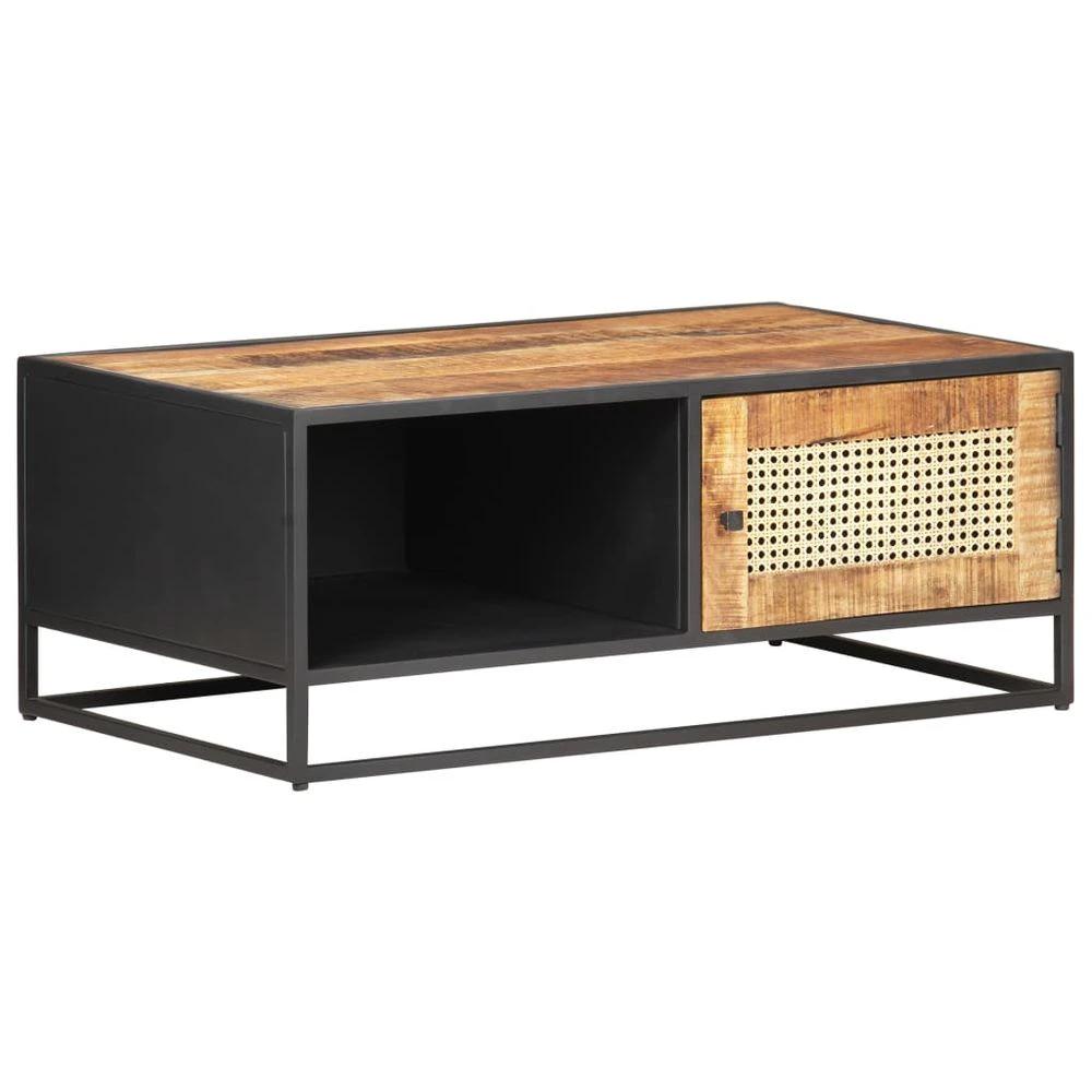 Coffee Table 90x50x35 cm vidaXL Rough Mango Wood and Natural Cane by vidaXL