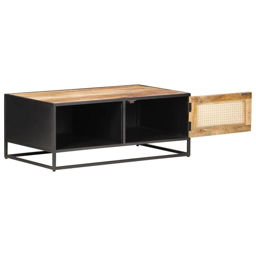 Coffee Table 90x50x35 cm vidaXL Rough Mango Wood and Natural Cane by vidaXL
