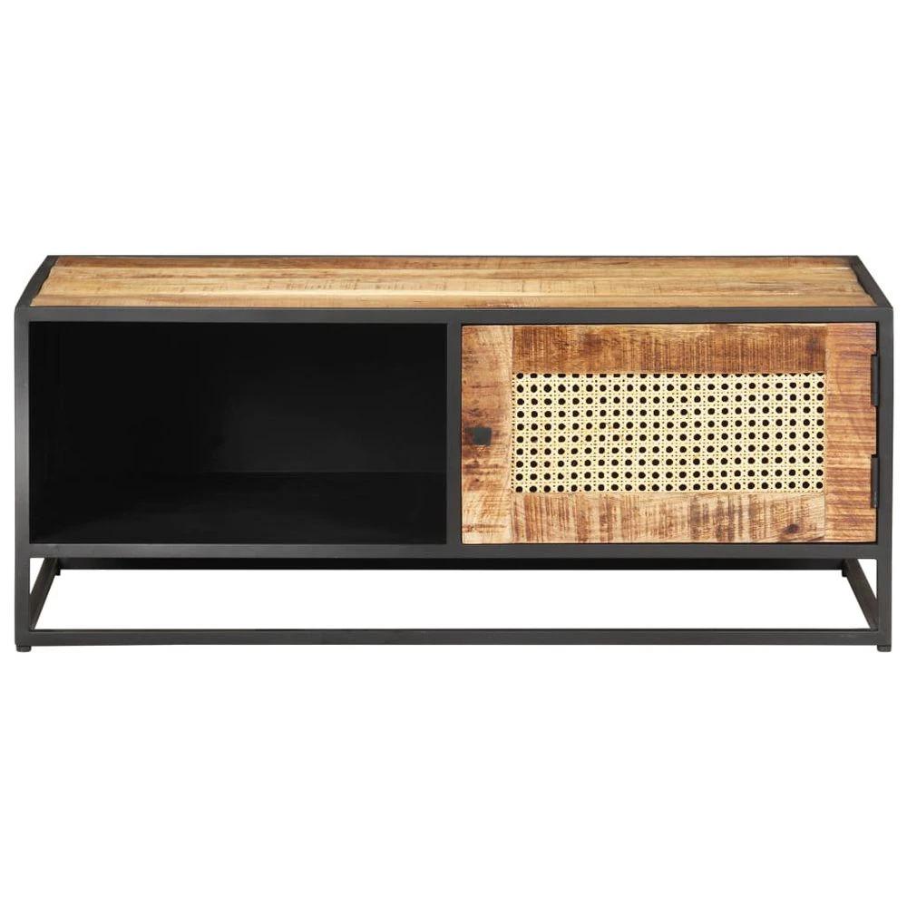 Coffee Table 90x50x35 cm vidaXL Rough Mango Wood and Natural Cane by vidaXL