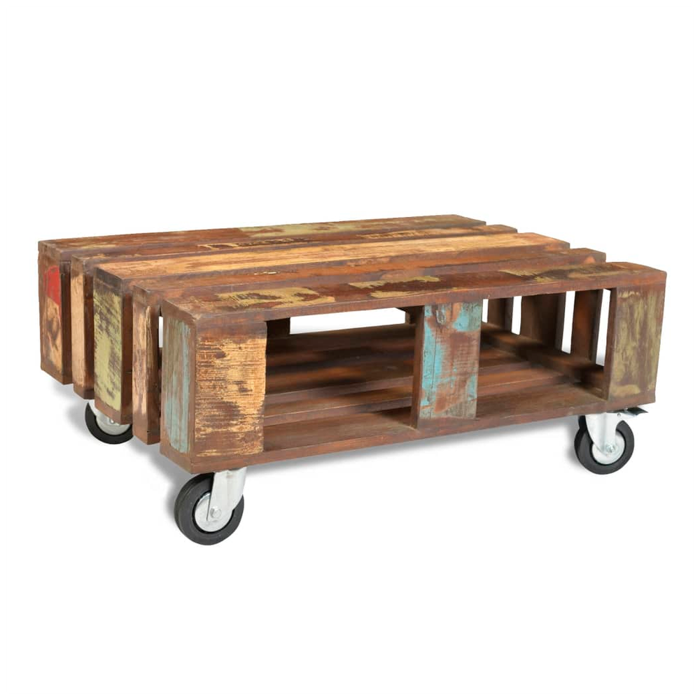 Coffee Table with 4 Wheels vidaXL Reclaimed Wood by vidaXL