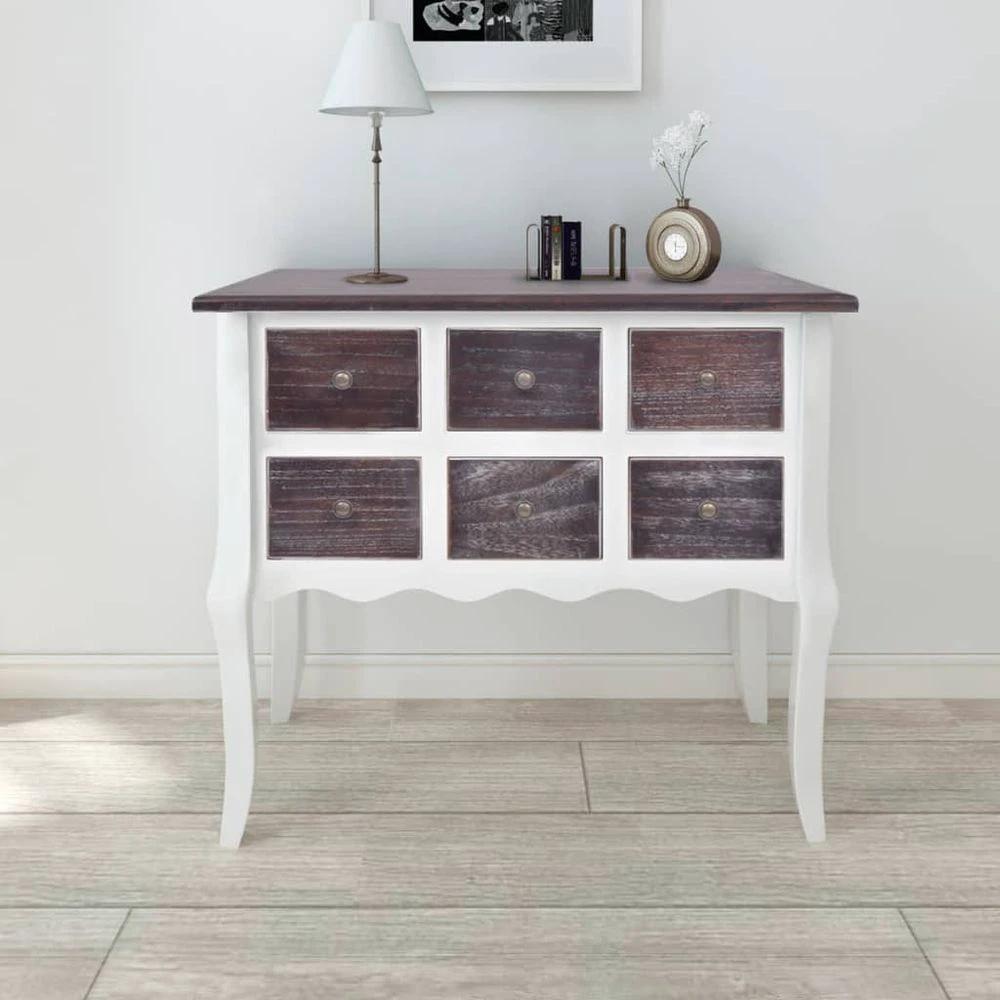vidaXL Console Cabinet 6 Drawers vidaXL Brown and White Wood - Uncategorized Console Table