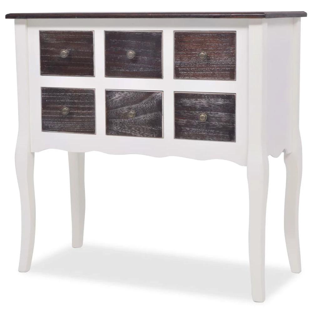 vidaXL Console Cabinet 6 Drawers vidaXL Brown and White Wood - Uncategorized Console Table