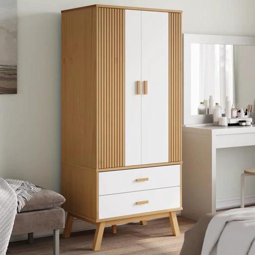 vidaXL Wardrobe OLDEN White and Brown 76.5x53x172 cm Solid Wood Pine -
