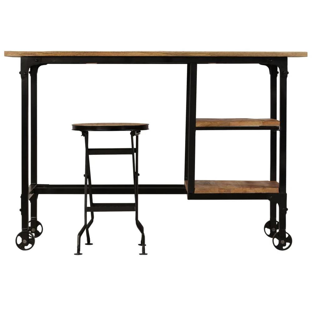 Desk with Folding Stool Solid Mango Wood 115x50x76 cm by vidaXL