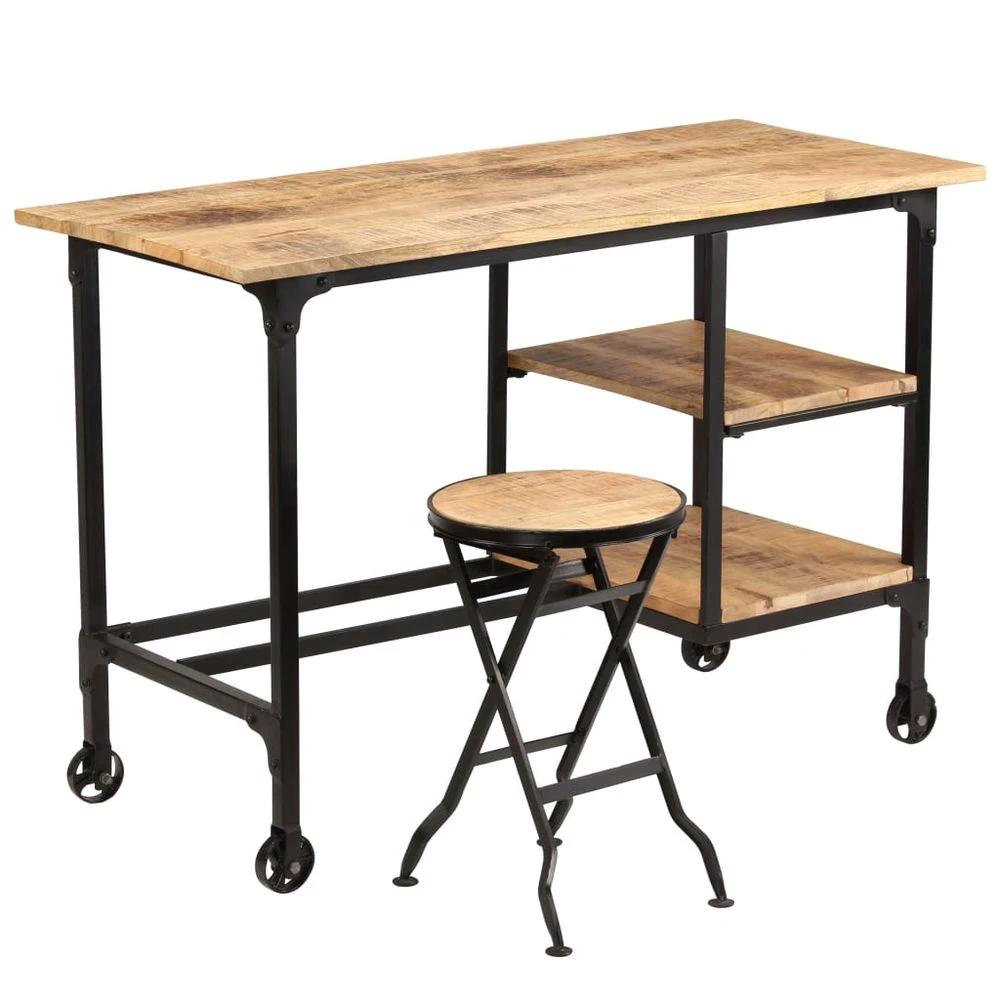 Desk with Folding Stool Solid Mango Wood 115x50x76 cm by vidaXL