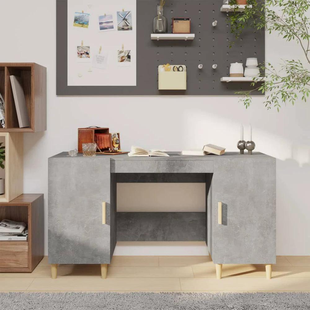 Desk Smoked Oak 140x50x75 cm vidaXL Engineered Wood by vidaXL