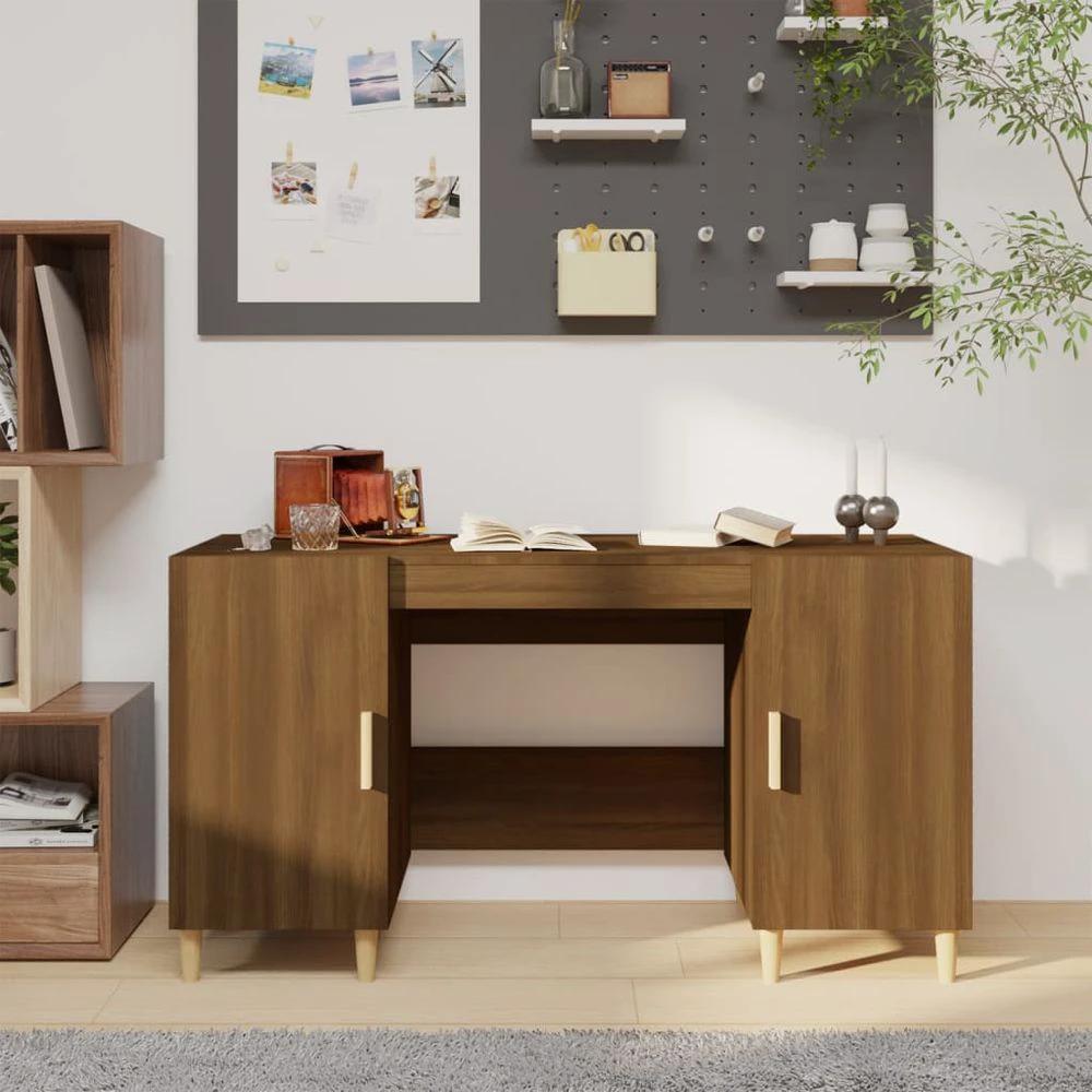 Desk Smoked Oak 140x50x75 cm vidaXL Engineered Wood by vidaXL