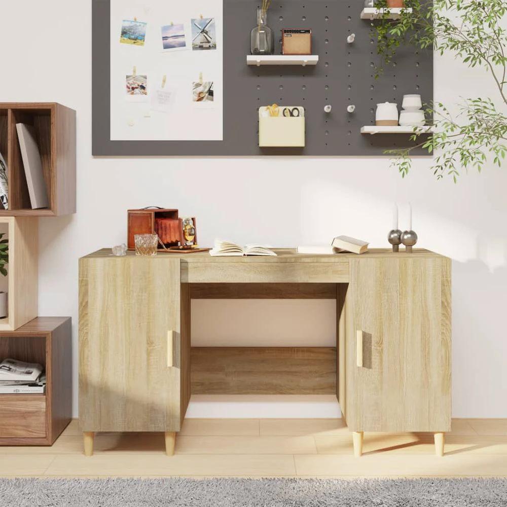 Desk Smoked Oak 140x50x75 cm vidaXL Engineered Wood by vidaXL