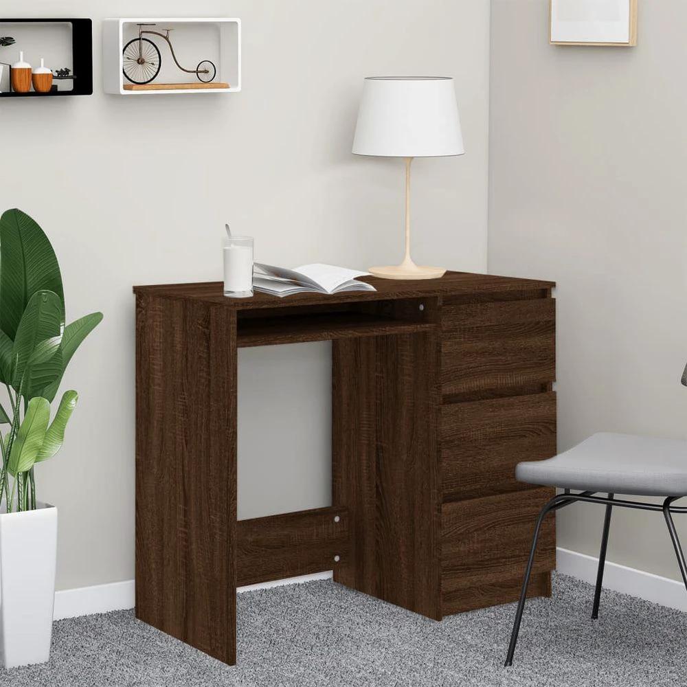 Desk Smoked Oak 90x45x76 cm vidaXL Engineered Wood by vidaXL
