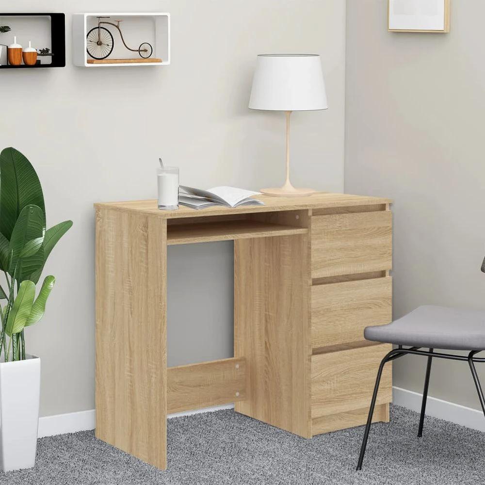 Desk Smoked Oak 90x45x76 cm vidaXL Engineered Wood by vidaXL
