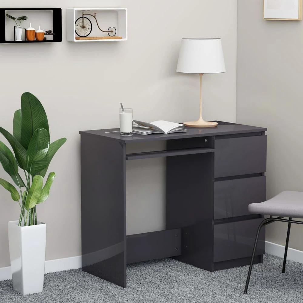 Desk Smoked Oak 90x45x76 cm vidaXL Engineered Wood by vidaXL
