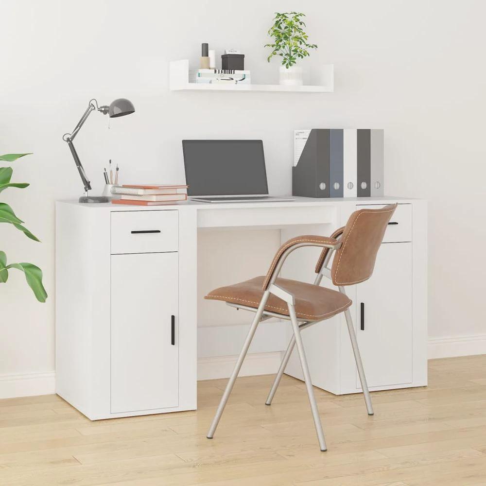 vidaXL Desk with Cabinet White vidaXL Engineered Wood - Desks Desk