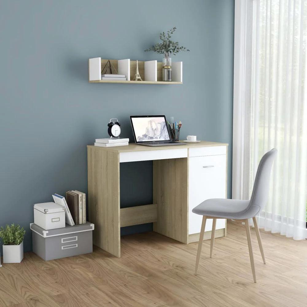 Desk Smoked Oak 100x50x76 cm vidaXL Engineered Wood by vidaXL