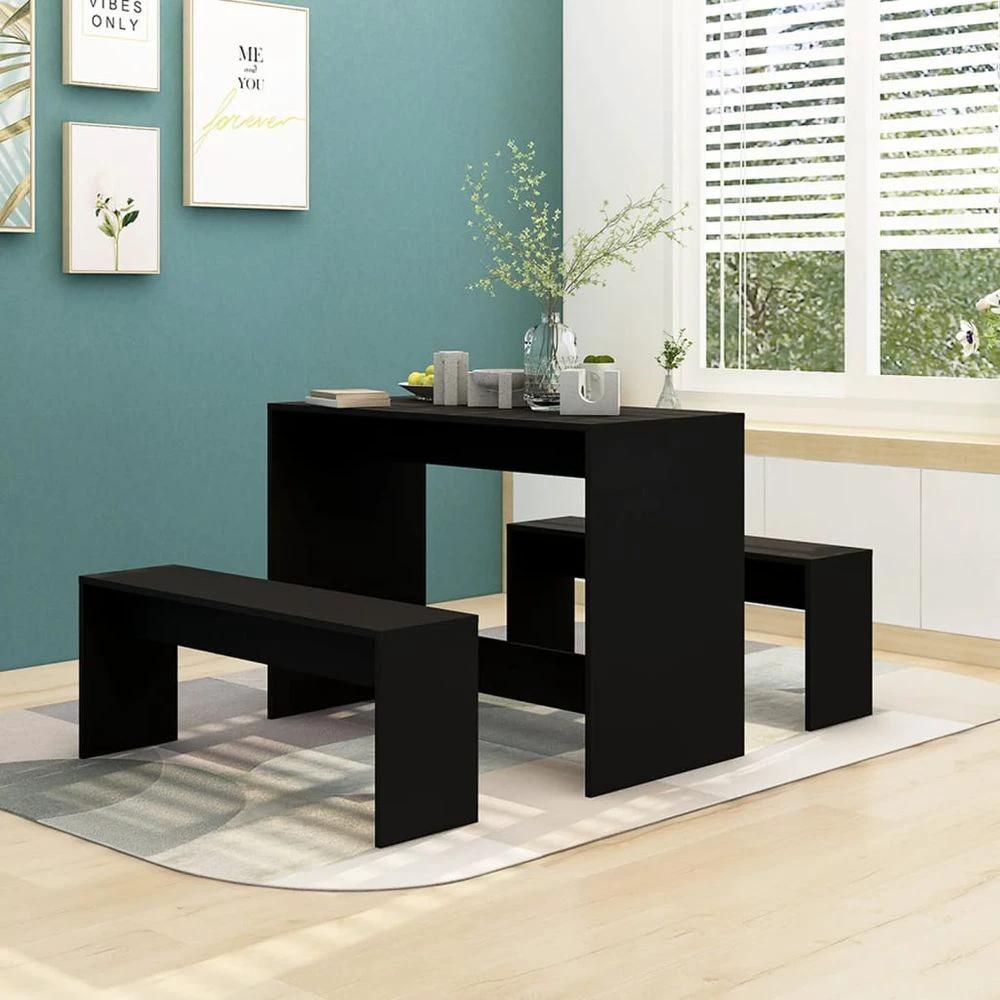 vidaXL 3 Piece vidaXL Dining Set Smoked Oak Engineered Wood - Uncategorized Dining Set