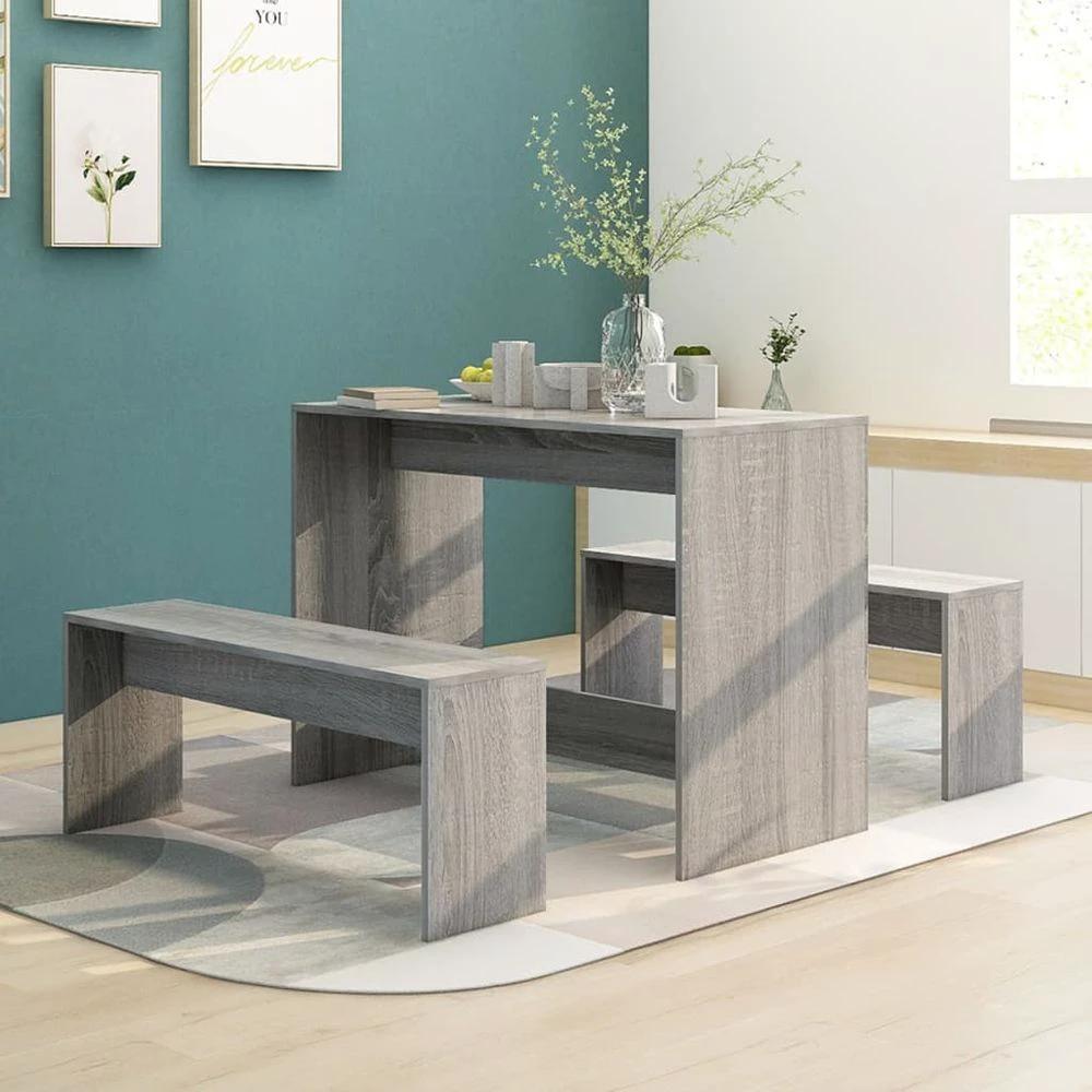 vidaXL 3 Piece vidaXL Dining Set Smoked Oak Engineered Wood - Uncategorized Dining Set