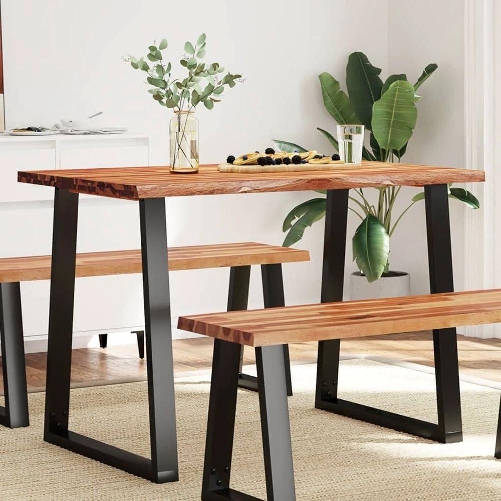 vidaXL Dining Table with Live Edge 110x70x75 cm vidaXL Solid Wood Acacia - Uncategorized Dining Table