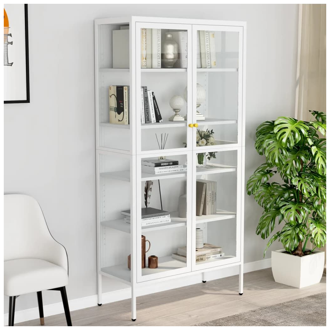 vidaXL Display Cabinet White vidaXL 90x40x180 cm Steel and Tempered Glass - Uncategorized Display Cabinet