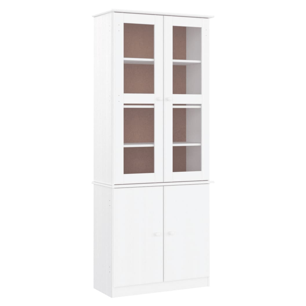 vidaXL Glass Display Cabinet ALTA vidaXL White 77x35x186.5 cm Solid Wood Pine - Uncategorized Display Cabinet
