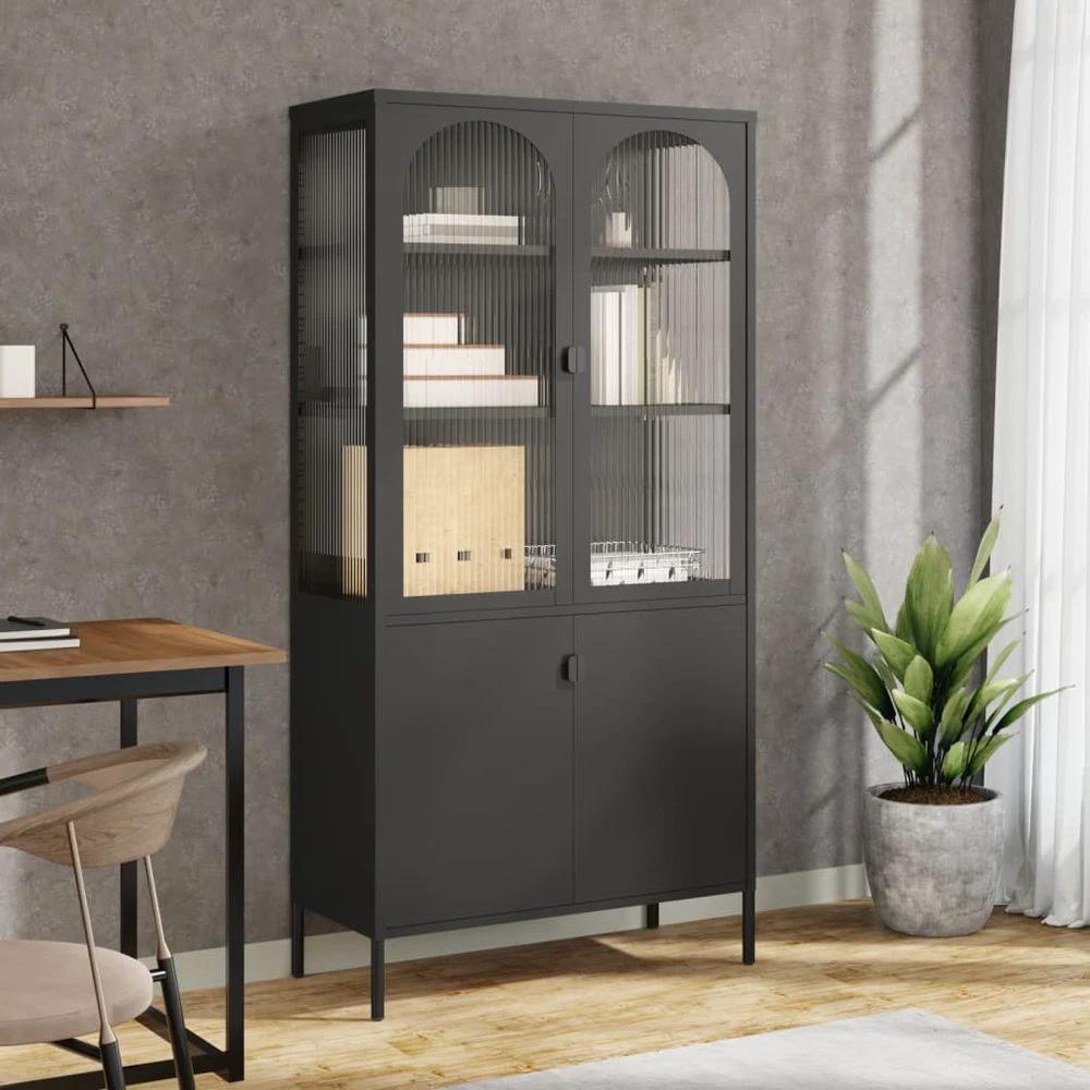 Highboard Black 90x40x180 cm vidaXL Glass and Steel by vidaXL