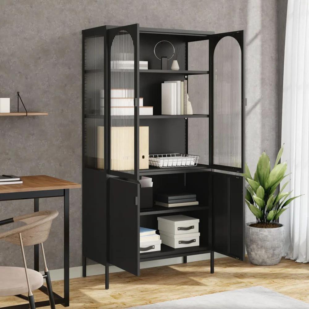 Highboard Black 90x40x180 cm vidaXL Glass and Steel by vidaXL