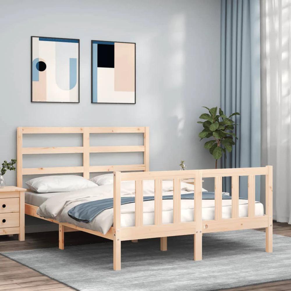 vidaXL Bed Frame with Headboard vidaXL Double Solid Wood - Uncategorized Double Bed