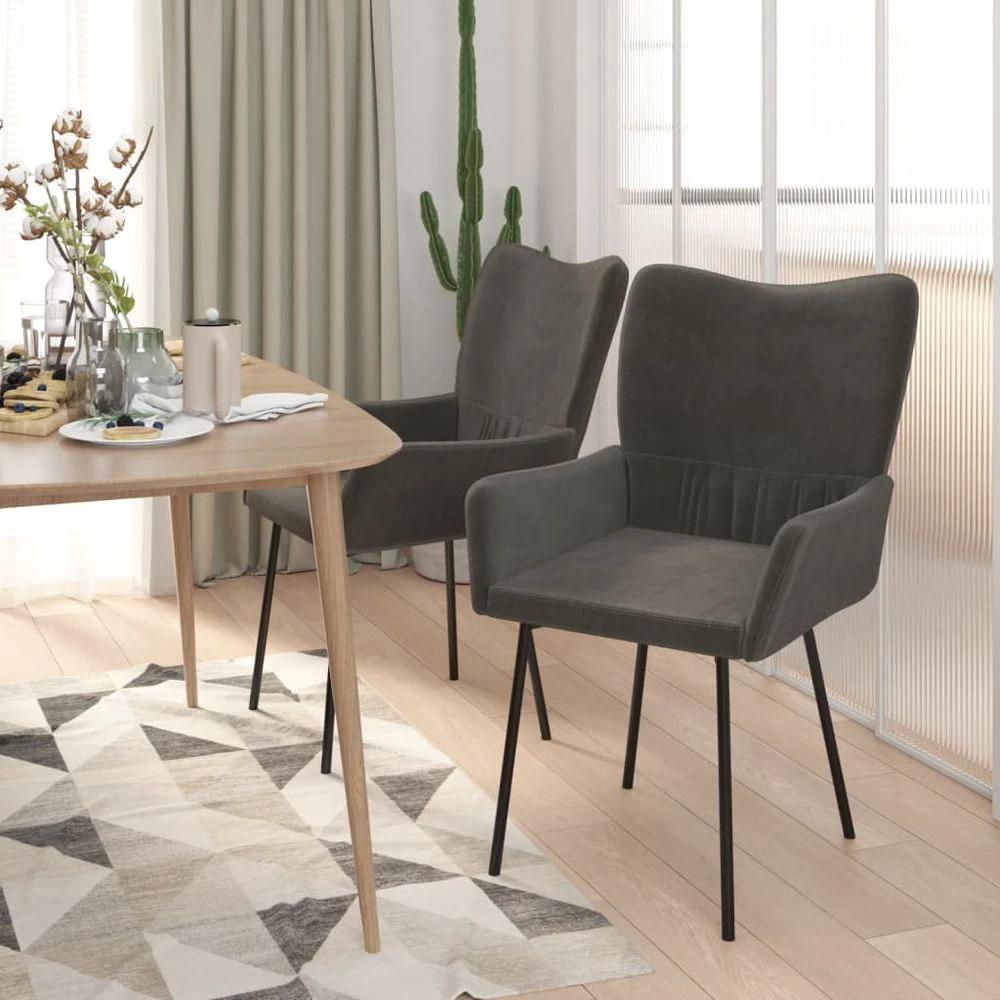 Dining Chairs 2 pcs vidaXL Dark Grey Velvet by vidaXL