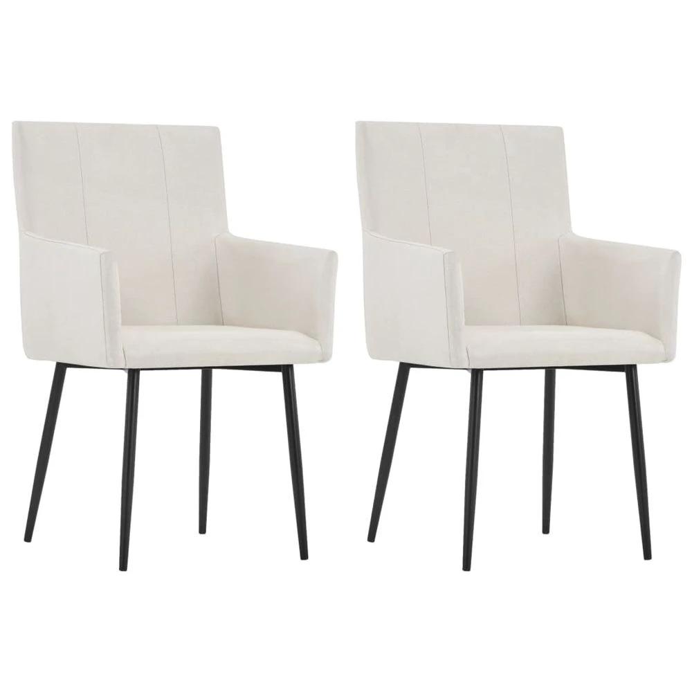 Dining Chairs with Armrests 2 pcs vidaXL Cream Fabric by vidaXL