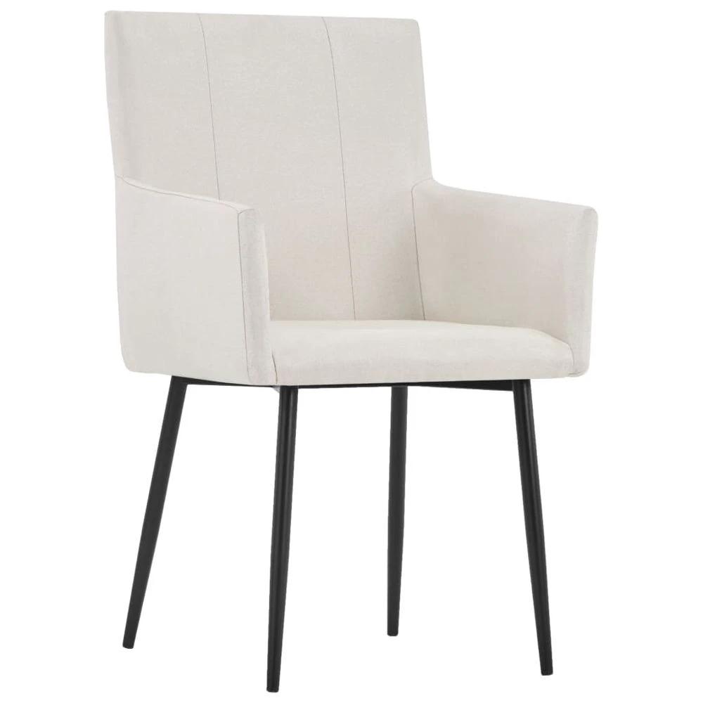 Dining Chairs with Armrests 2 pcs vidaXL Cream Fabric by vidaXL