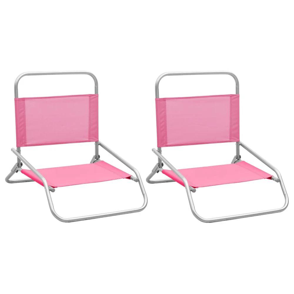 Folding Beach Chairs 2 pcs vidaXL Black Fabric by vidaXL