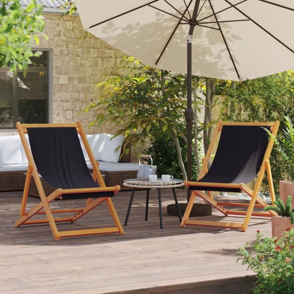 Folding Beach Chairs 2 pcs vidaXL Black Fabric by vidaXL